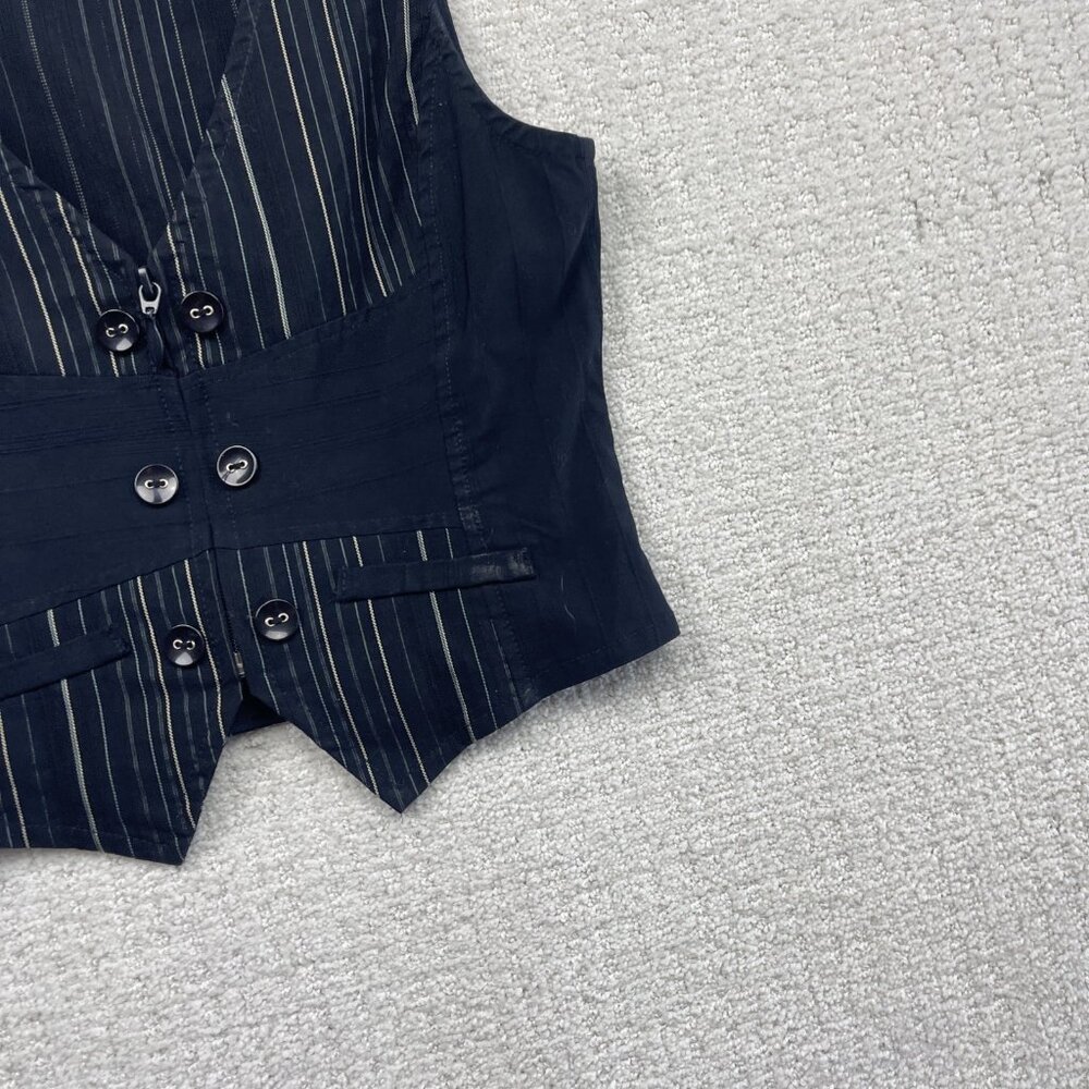 VTG Tailored Waistcoat Vest Dark Academia Steampunk Black Pin Stripe Wom Sz 6 - Picture 4 of 11